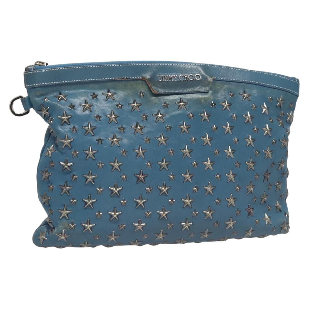 Jimmy Choo Jimmy Choo Studs Clutch Bag Leather Blue Silver Authentic BA2456
