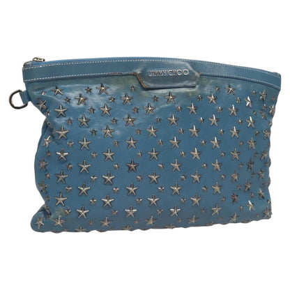 Jimmy Choo Jimmy Choo Studs Clutch Bag Leather Blue Silver Authentic BA2456