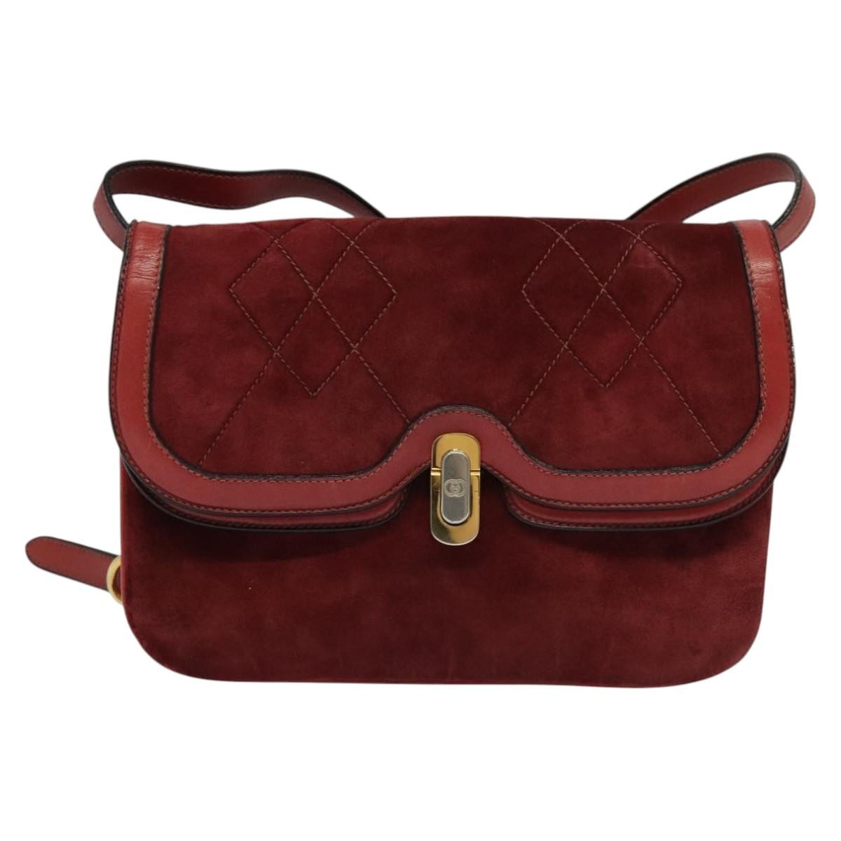 Gucci GUCCI Shoulder Bag Suede Vintage Red Gold Authentic ep7843