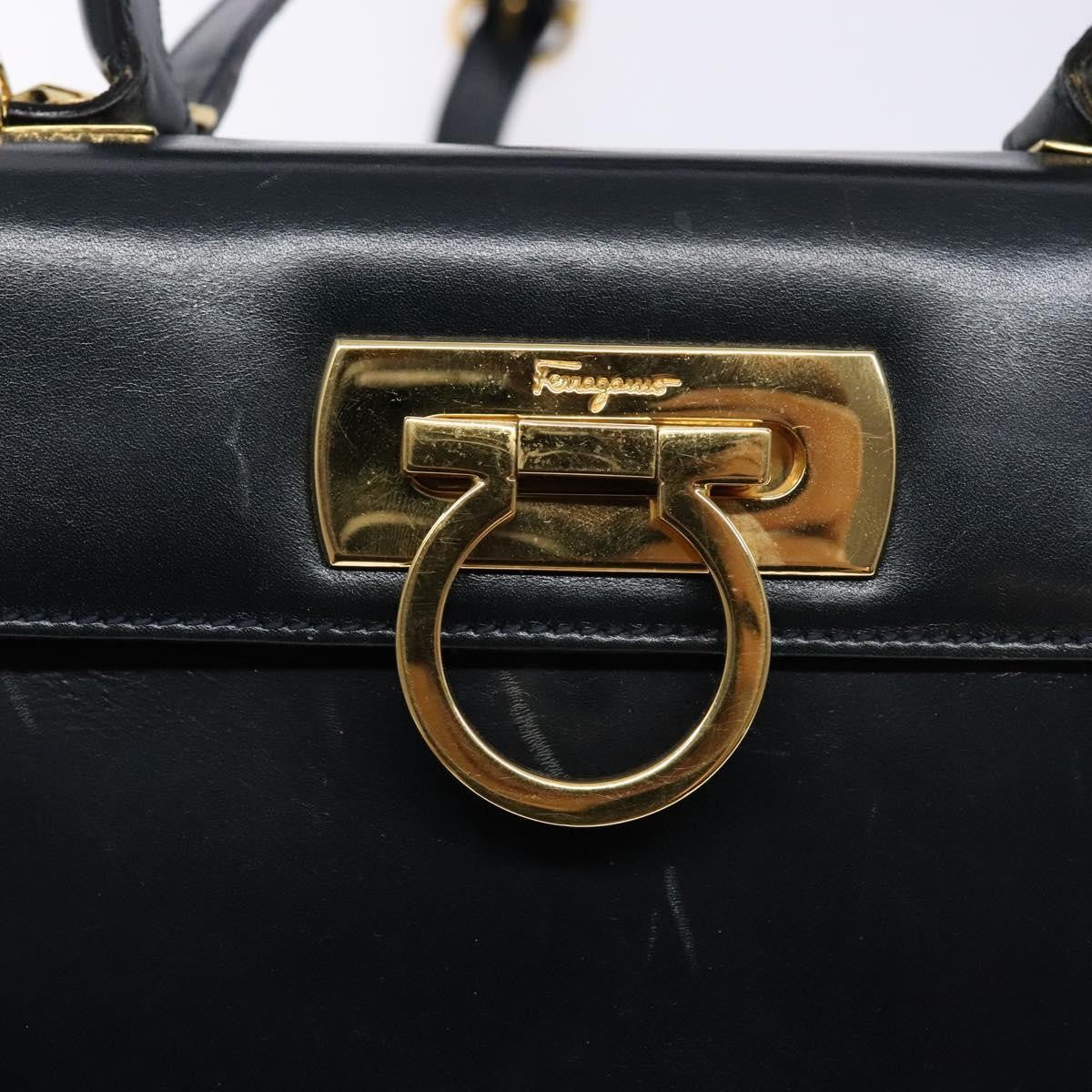 Salvatore Ferragamo Salvatore Ferragamo Gancini Hand Bag Leather 2way Navy Gold Authentic 133776