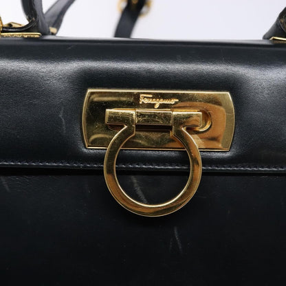 Salvatore Ferragamo Salvatore Ferragamo Gancini Hand Bag Leather 2way Navy Gold Authentic 133776