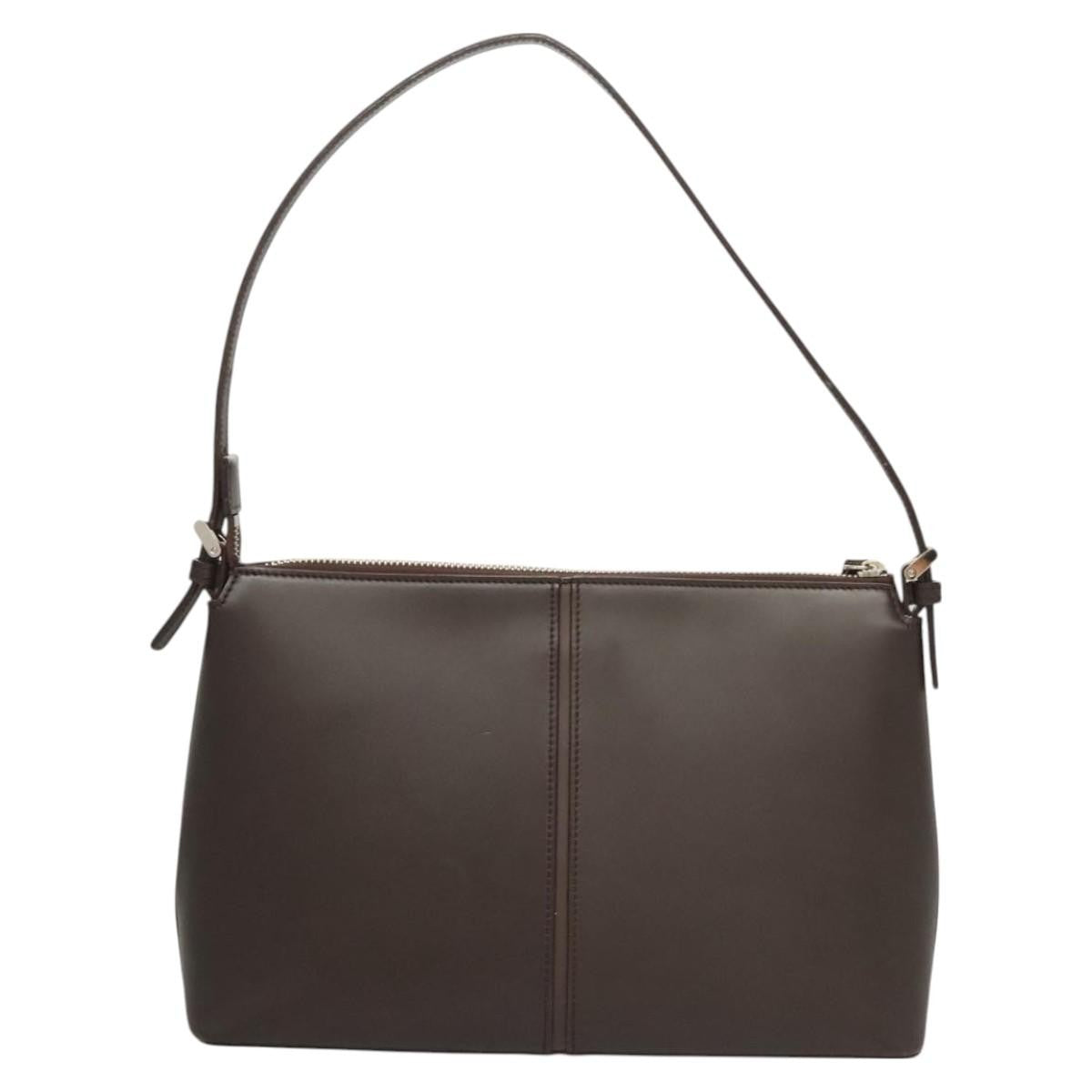 Burberry BURBERRY Shoulder Bag Leather Brown Silver Authentic BA2674