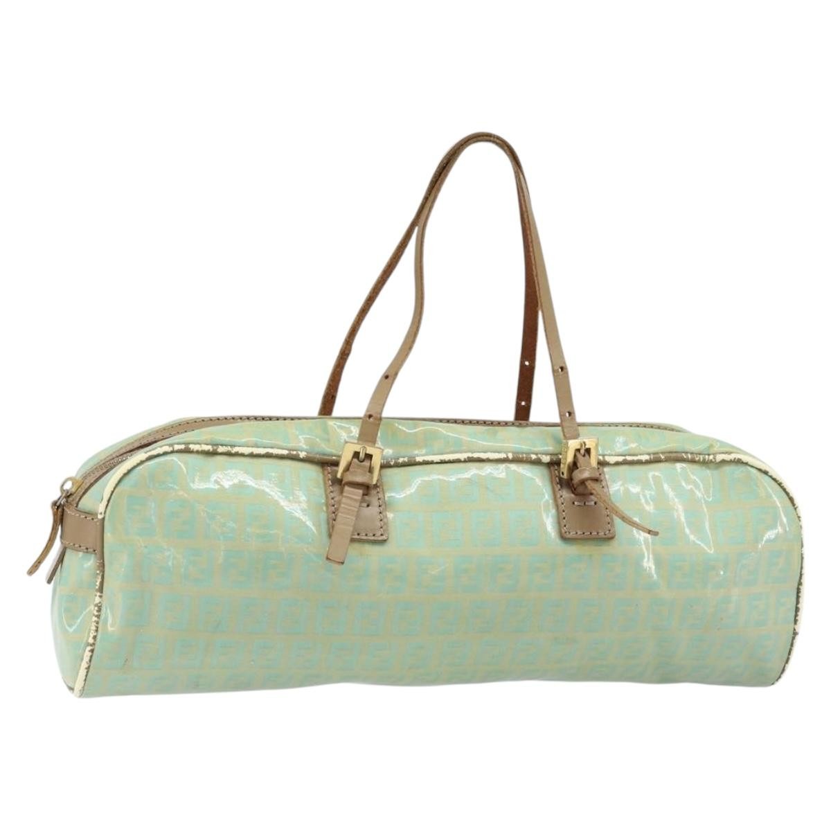 Fendi FENDI Zucchino Canvas Hand Bag Coated Canvas Green Gold Authentic ARZ139