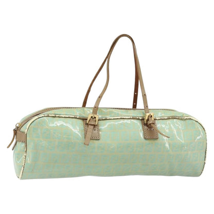 Fendi FENDI Zucchino Canvas Hand Bag Coated Canvas Green Gold Authentic ARZ139