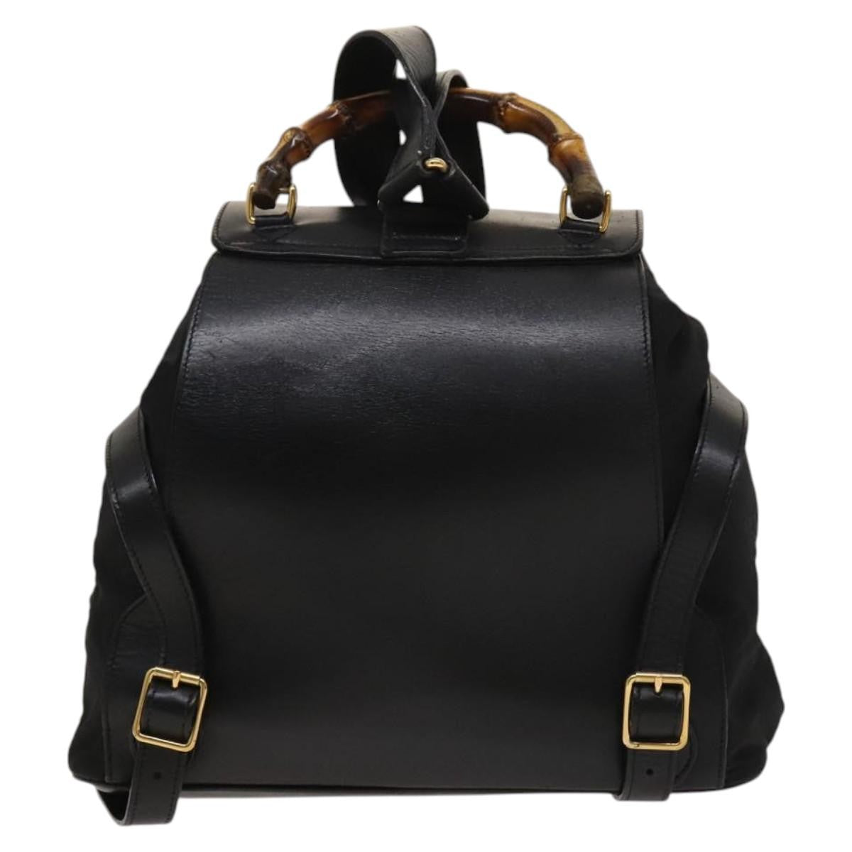Gucci GUCCI Bamboo Backpack Leather Black Authentic th5812 Bag