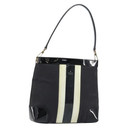 Gucci GUCCI Shoulder Bag Enamel Canvas Black Gold 001 4231 Authentic 121347