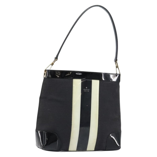 Gucci GUCCI Shoulder Bag Enamel Canvas Black Gold 001 4231 Authentic 121347