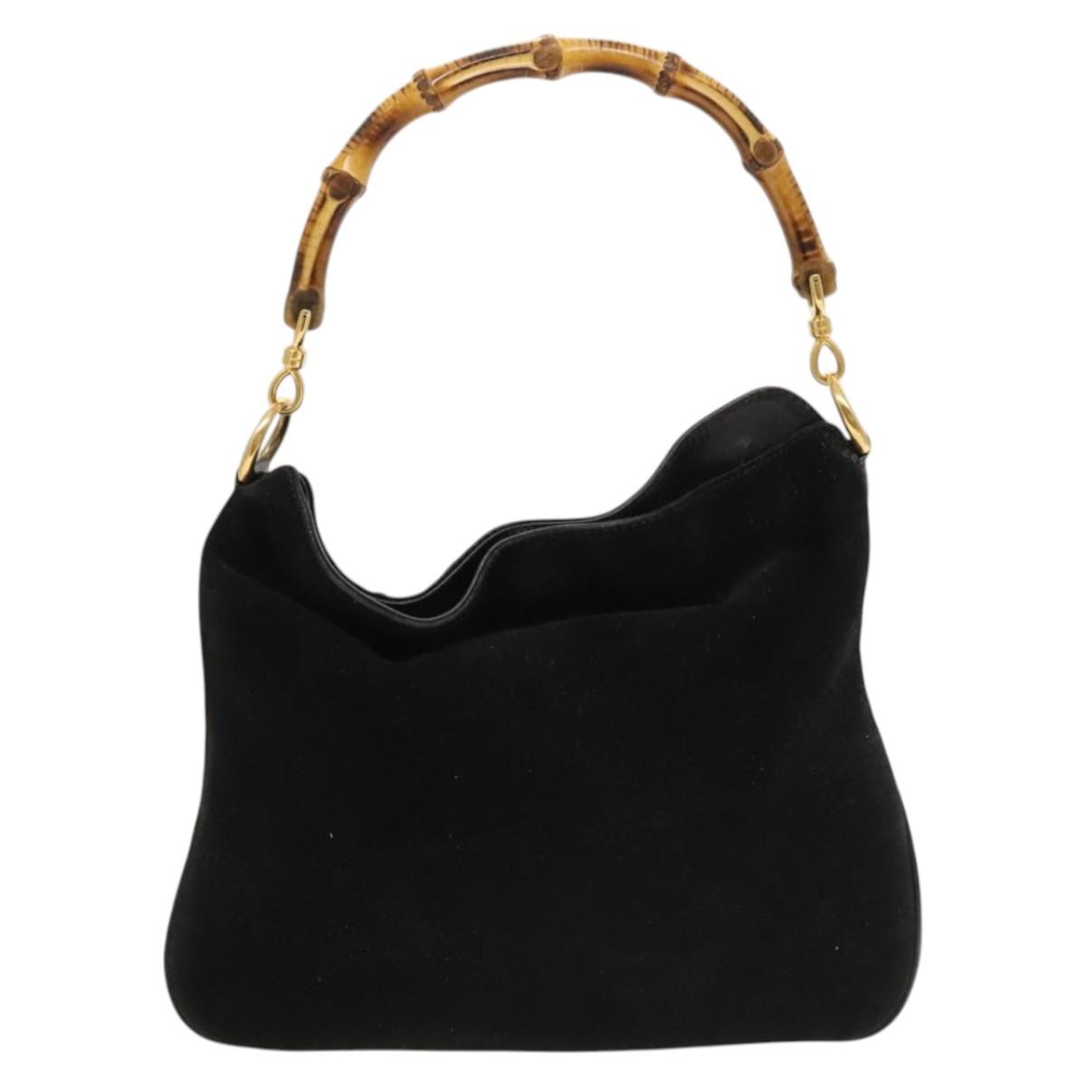 Gucci GUCCI Bamboo Shoulder Bag Suede 2way Black Gold 001 2404 16380 Authentic ti3280