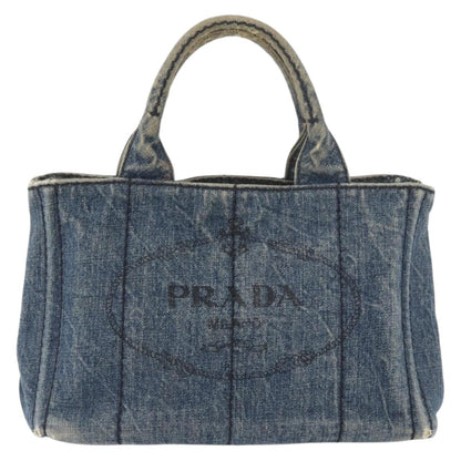 Prada PRADA Canapa PM Hand Bag Denim Blue Gold Authentic bs34435