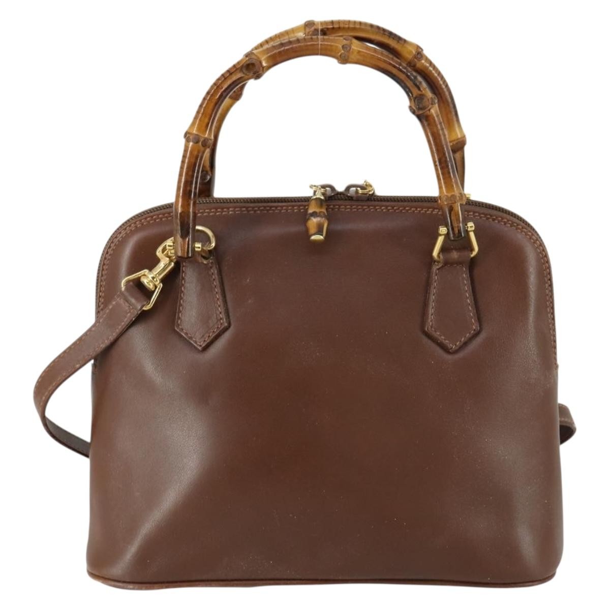 Gucci GUCCI Bamboo Hand Bag Leather 2way Brown Gold 000 2865 0290 Authentic 151596