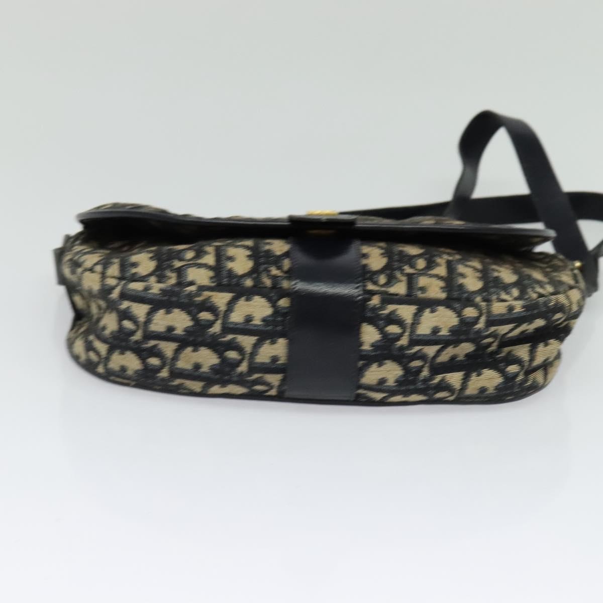 Dior Christian Dior Trotter Canvas Shoulder Bag Navy Gold Authentic BD2178