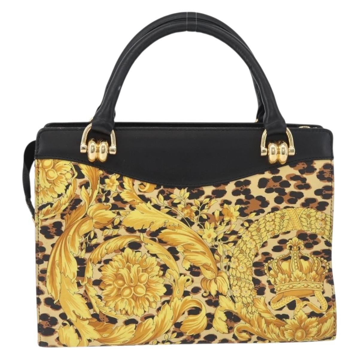 Versace VERSACE Hand Bag PVC Leather Yellow Gold Authentic 177929