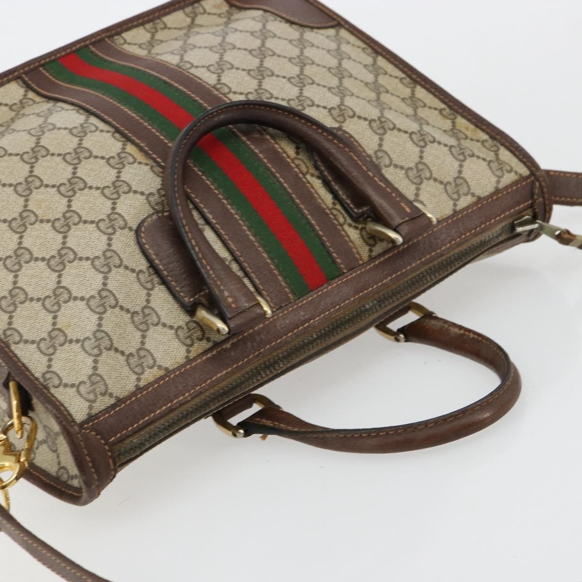 Gucci GUCCI GG Supreme Web Sherry Line Hand Bag PVC 2way Beige Gold Authentic ti3926
