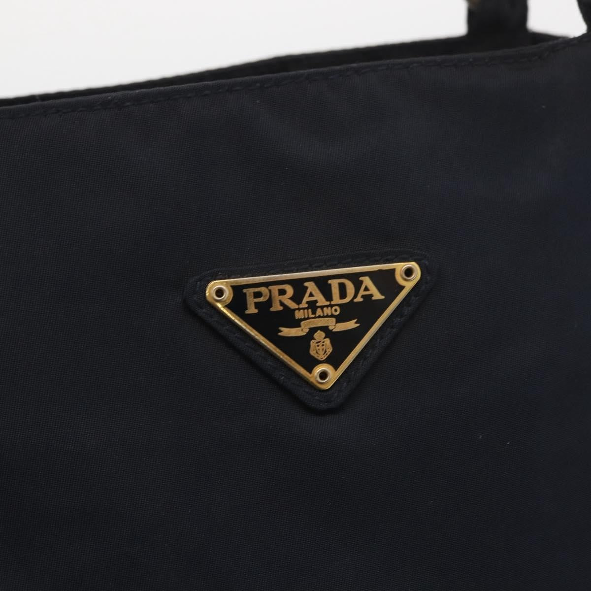 Prada PRADA Metal Handle Hand Bag Nylon Navy Gold Authentic 178739