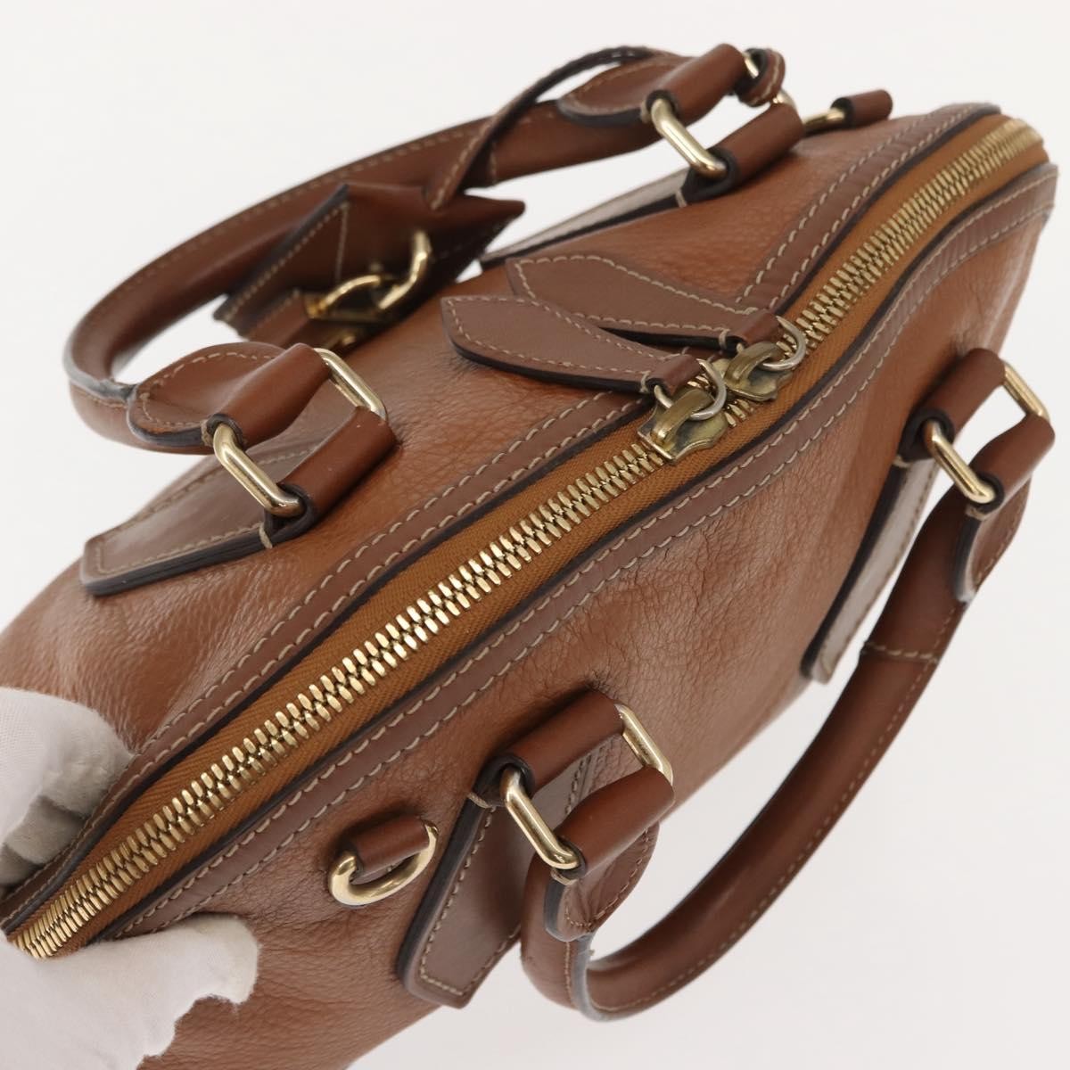 Burberry BURBERRY Hand Bag Leather Brown Gold Authentic ep11577