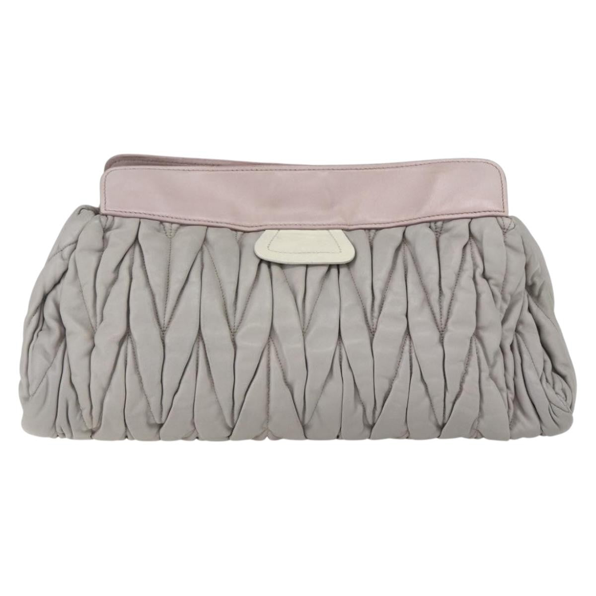 Miu Miu Miu Miu Matelasse Shoulder Bag Leather Gray Gold Authentic 162864