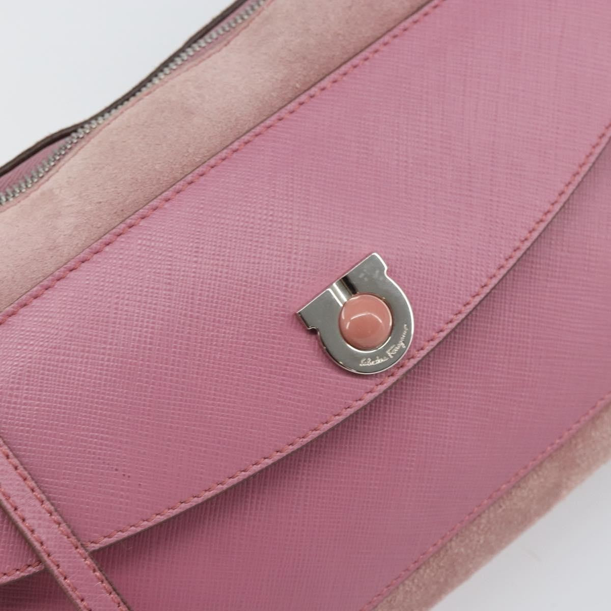 Salvatore Ferragamo Salvatore Ferragamo Gancini Shoulder Bag Suede Pink Silver Authentic 166453