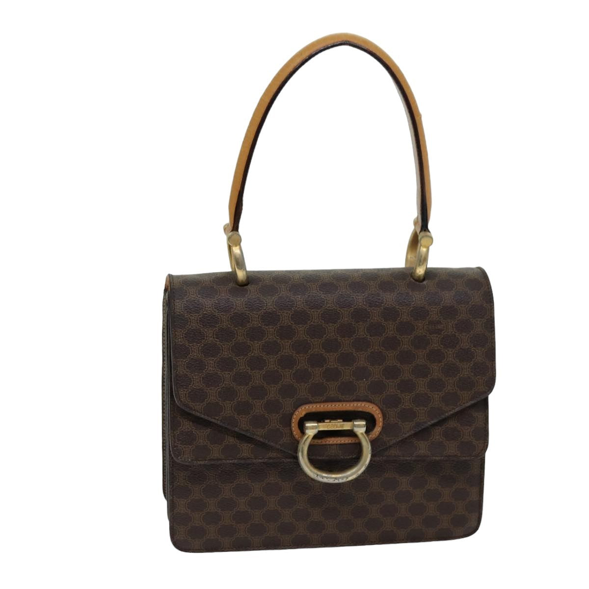 Celine CELINE Macadam Canvas Hand Bag PVC Brown Authentic 76088