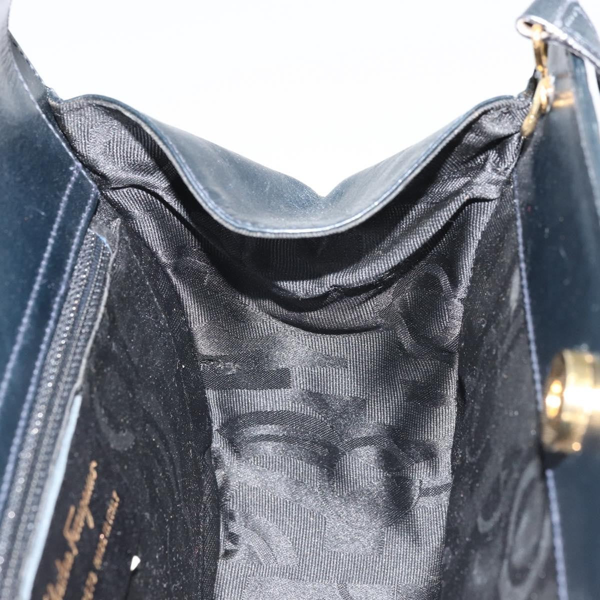 Salvatore Ferragamo Salvatore Ferragamo Gancini Hand Bag Leather 2way Navy Gold Authentic ARZ896