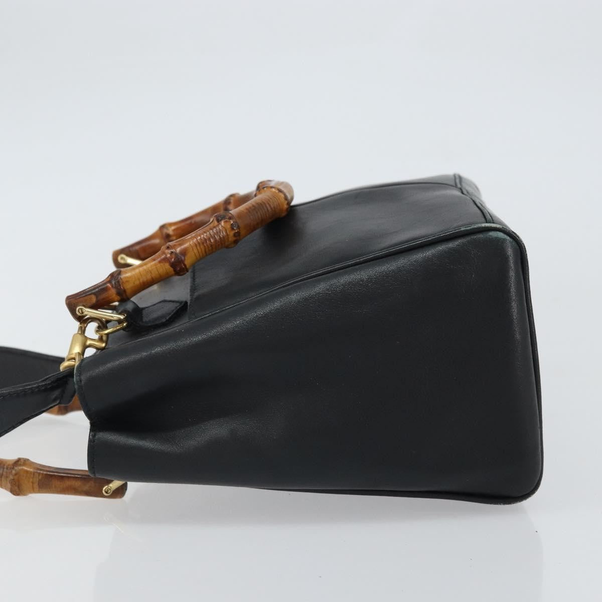 Gucci GUCCI Bamboo Hand Bag Leather 2way Black Gold 000 2122 0316 Authentic 160580