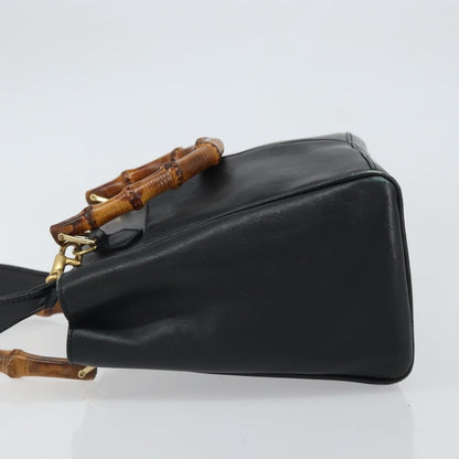 Gucci GUCCI Bamboo Hand Bag Leather 2way Black Gold 000 2122 0316 Authentic 160580