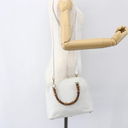 Gucci GUCCI Bamboo Hand Bag Leather White Gold Authentic ki6188