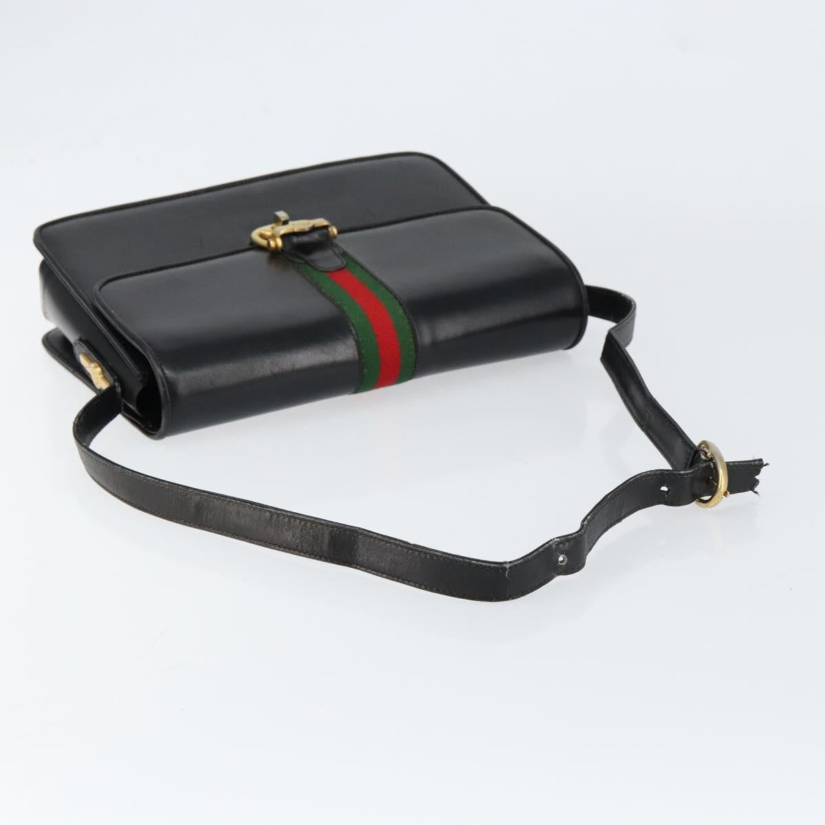 Gucci GUCCI Web Sherry Line Shoulder Bag Leather Black Gold Authentic SW1764