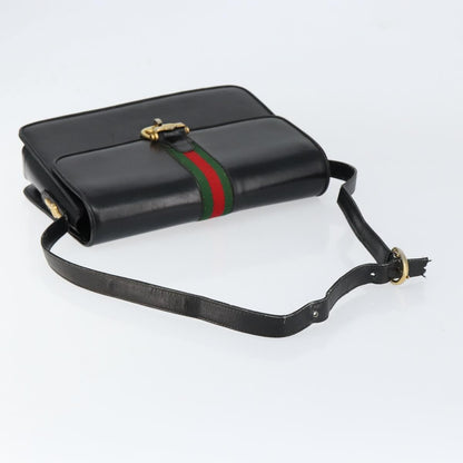 Gucci GUCCI Web Sherry Line Shoulder Bag Leather Black Gold Authentic SW1764