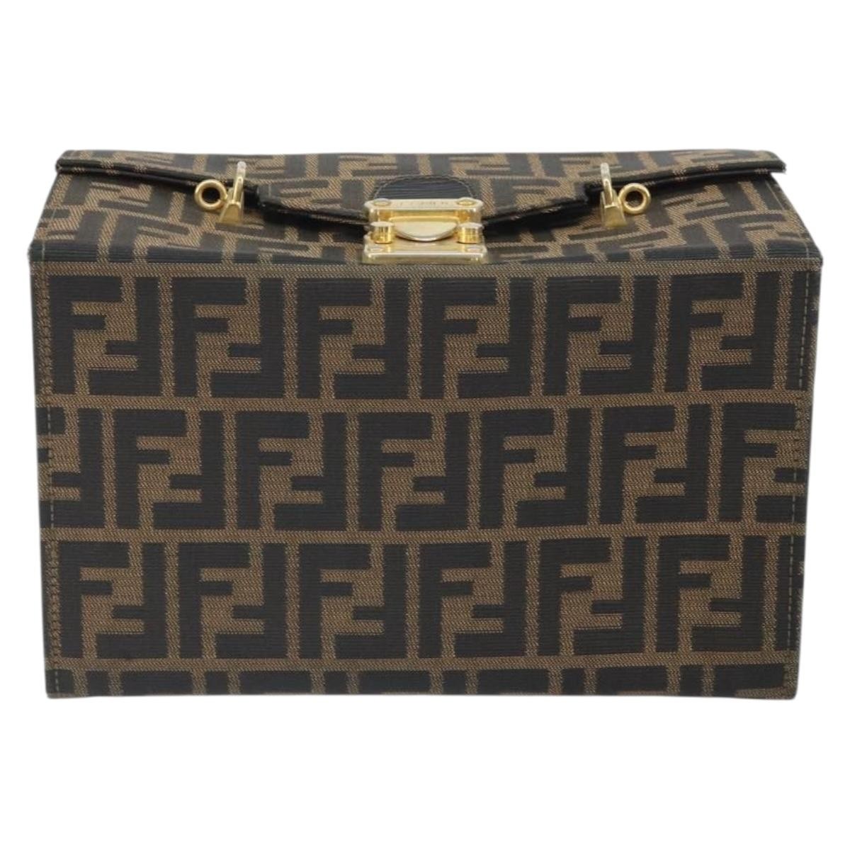 Fendi FENDI Zucca Canvas Vanity Hand Bag Black Brown Authentic 169044