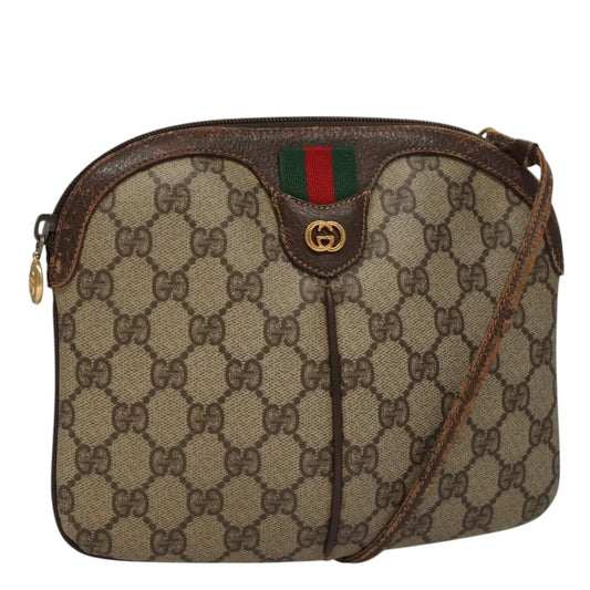 Gucci GUCCI Web Sherry Line GG Supreme Shoulder Bag PVC Beige Gold Authentic 105717