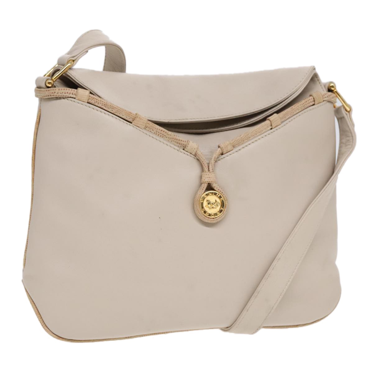Celine CELINE Horse Carriage Shoulder Bag Leather Beige Gold Authentic 90216