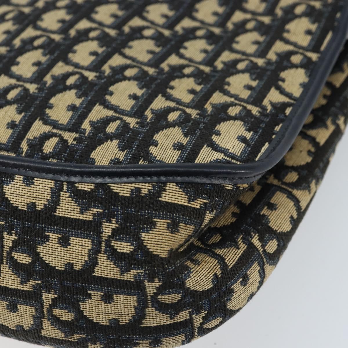 Dior Christian Dior Trotter Canvas Shoulder Bag Navy Gold Authentic gh1790