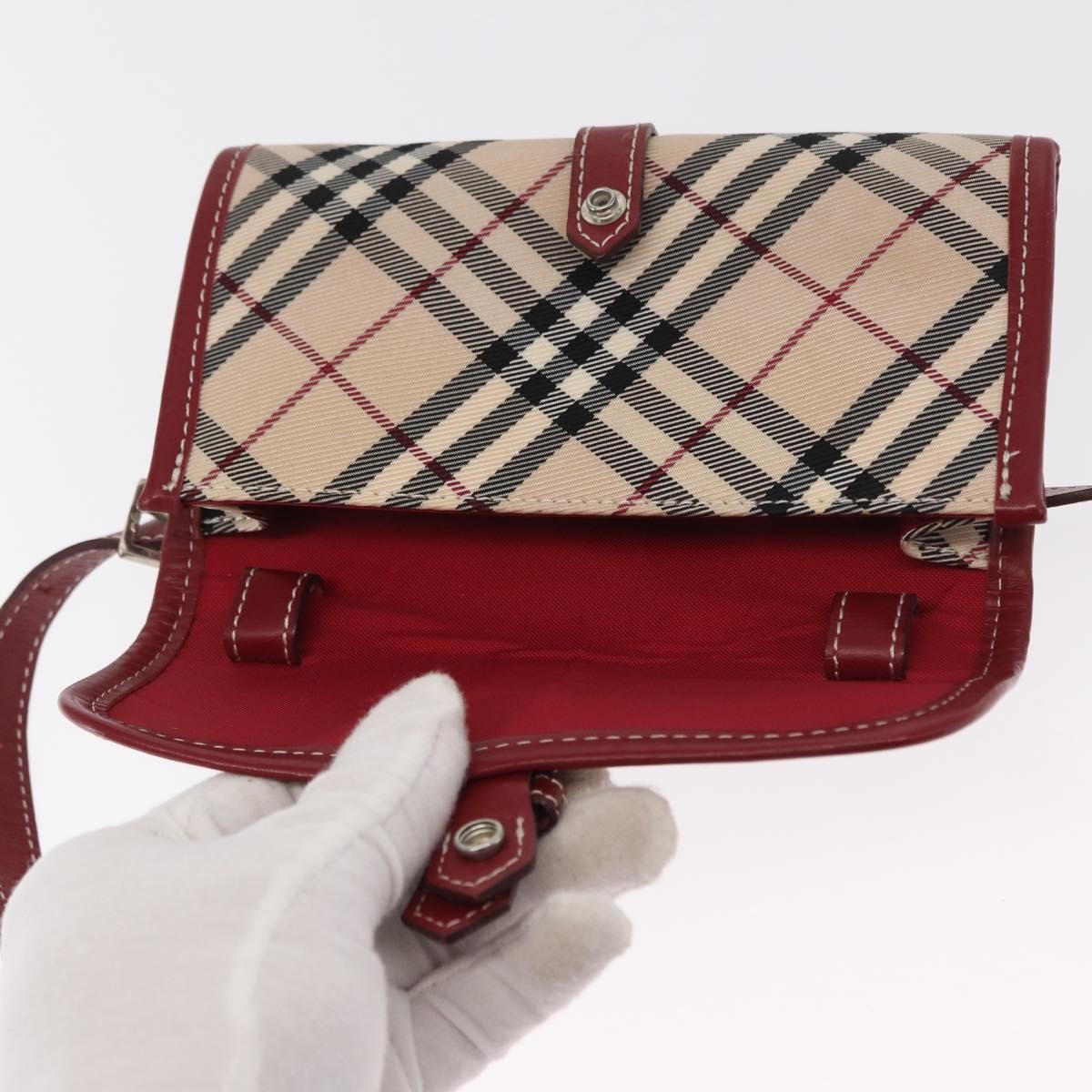 Burberry BURBERRY Nova Check Blue Label Waist Bag Canvas 2way Beige Silver Authentic 169117