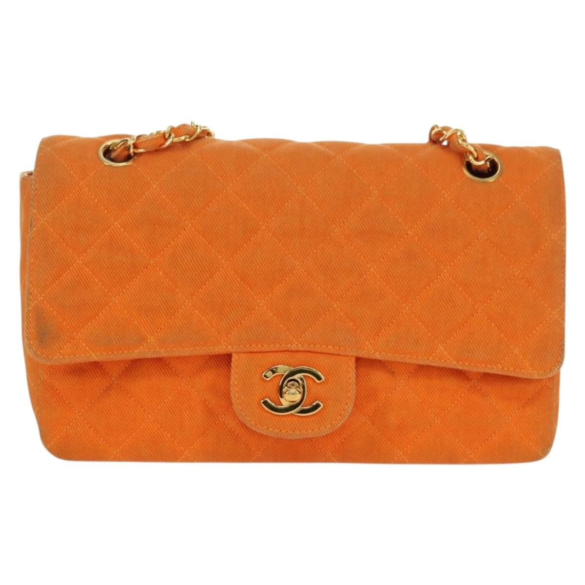 Chanel CHANEL Matelasse 25 Chain Shoulder Bag Corduroy Orange Gold CC Authentic 179800V
