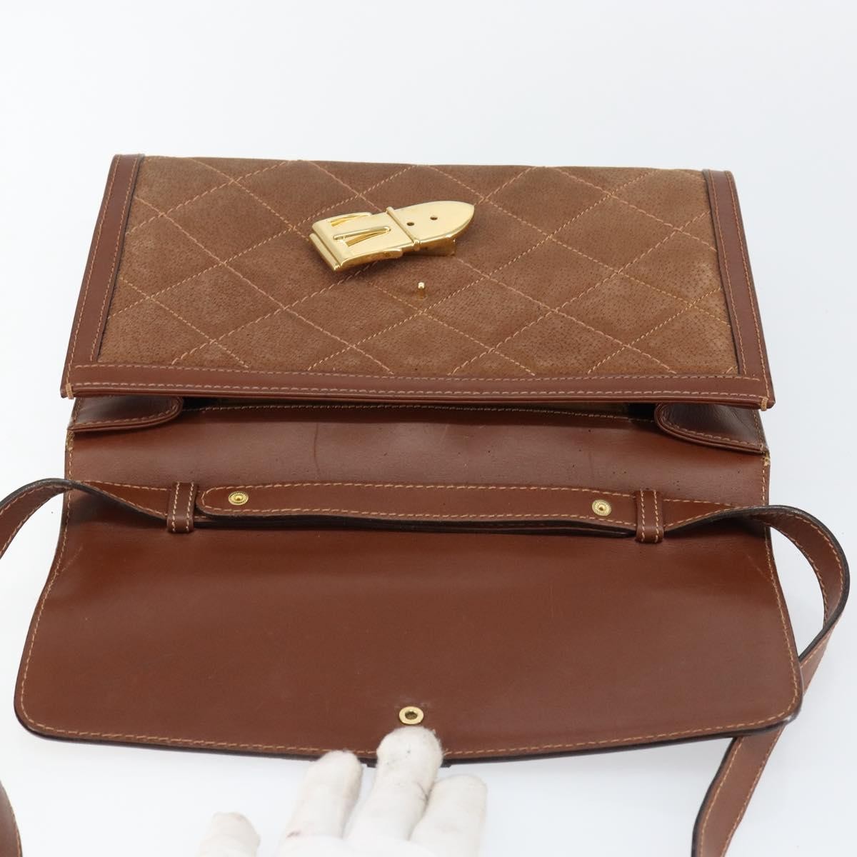 Gucci GUCCI Shoulder Bag Suede Leather Brown Gold Authentic 146416