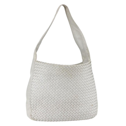 BOTTEGAVENETA BOTTEGAVENETA BOTTEGA VENETA INTRECCIATO Shoulder Bag Leather White Silver Authentic bs30958