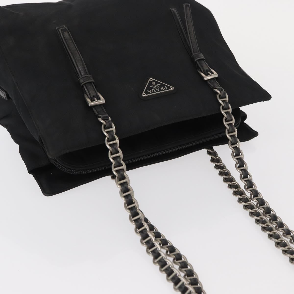 Prada PRADA Chain Shoulder Bag Nylon Black Silver Authentic 153059