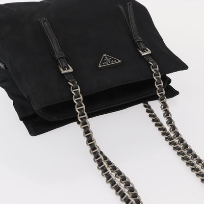 Prada PRADA Chain Shoulder Bag Nylon Black Silver Authentic 153059