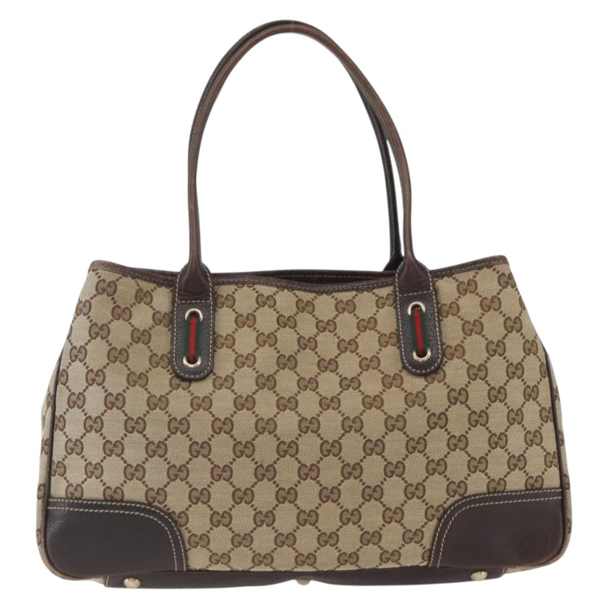 Gucci GUCCI Pretty GG Canvas Web Sherry Line Hand Bag Beige Gold 163805 Authentic 168668