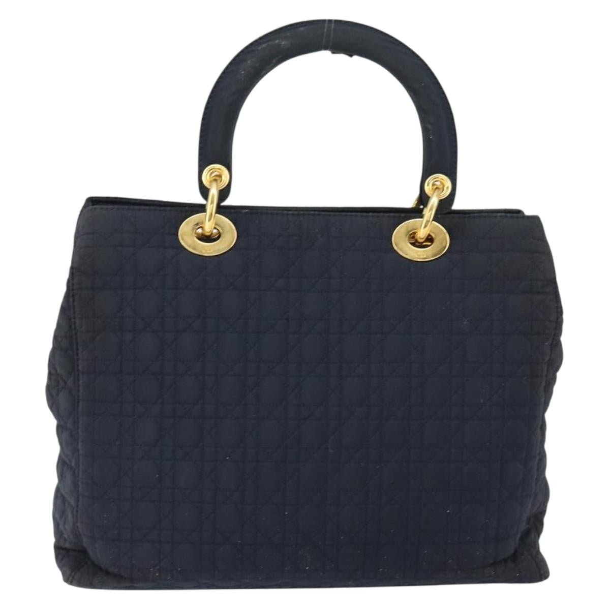 Dior Christian Dior Canage Hand Bag Nylon Navy Gold Authentic gh1098