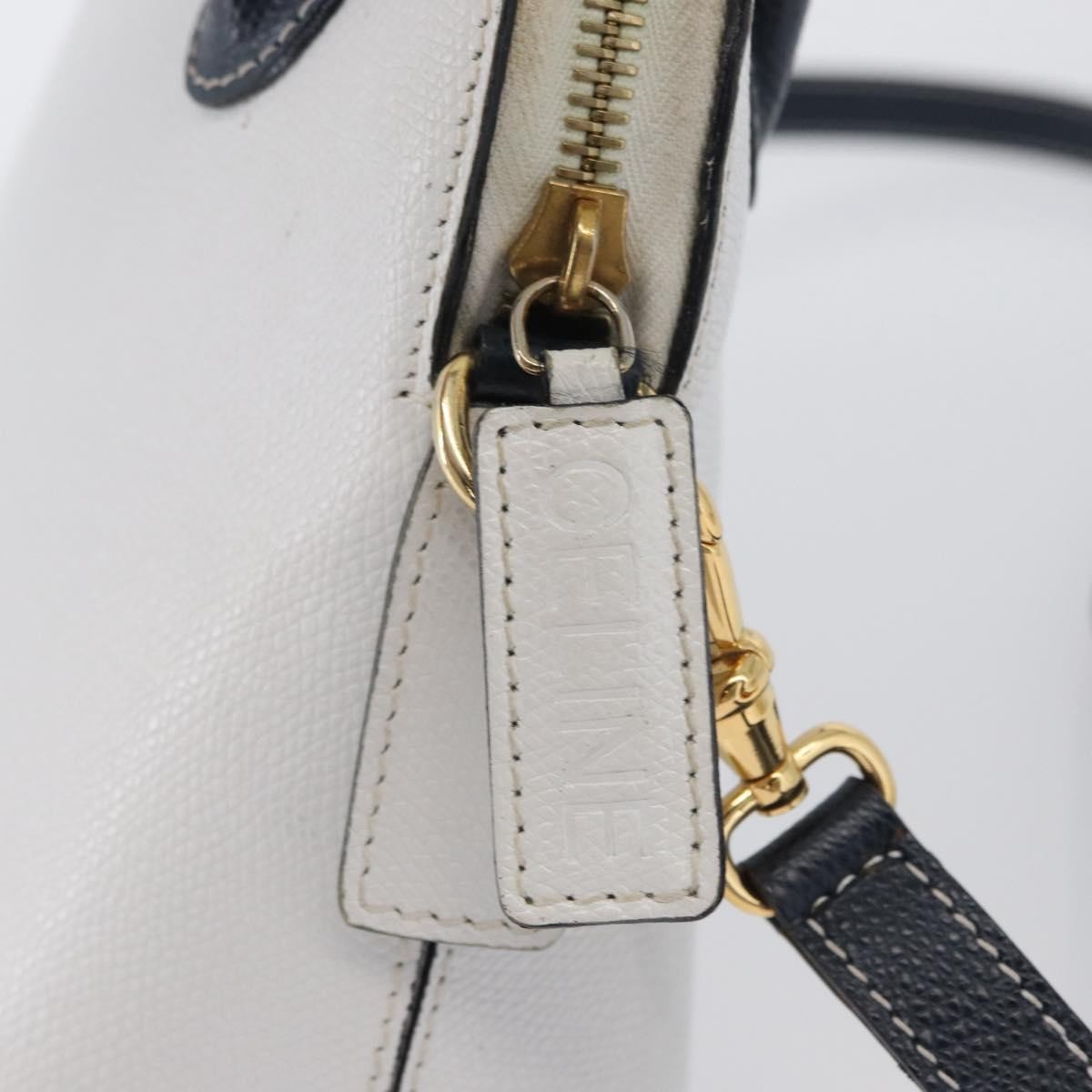 Celine CELINE Hand Bag Leather 2way White Gold Authentic BA10567
