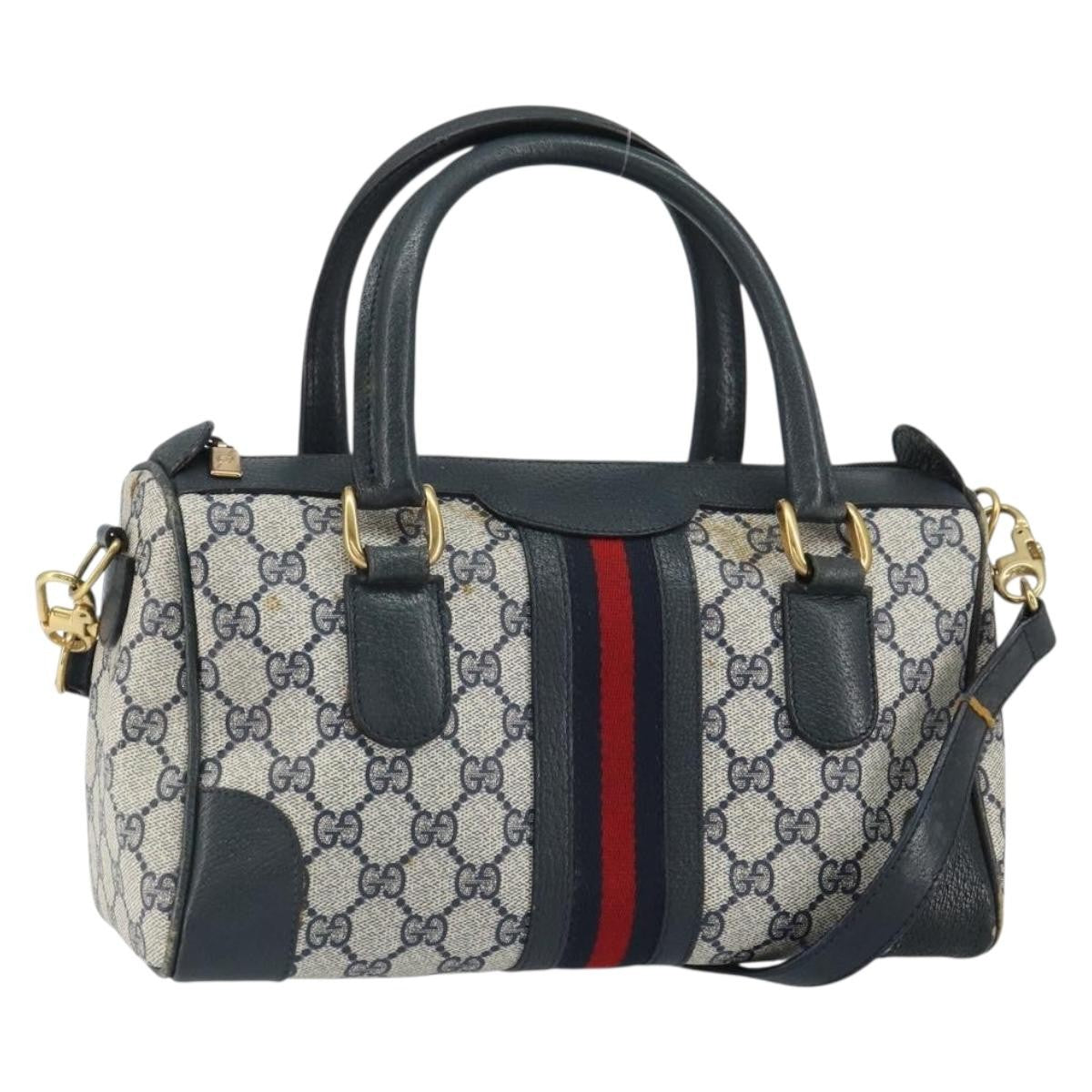 Gucci GUCCI GG Supreme Sherry Line Bag PVC 2way Navy Red gold 002 39 0069 Authentic ep12291