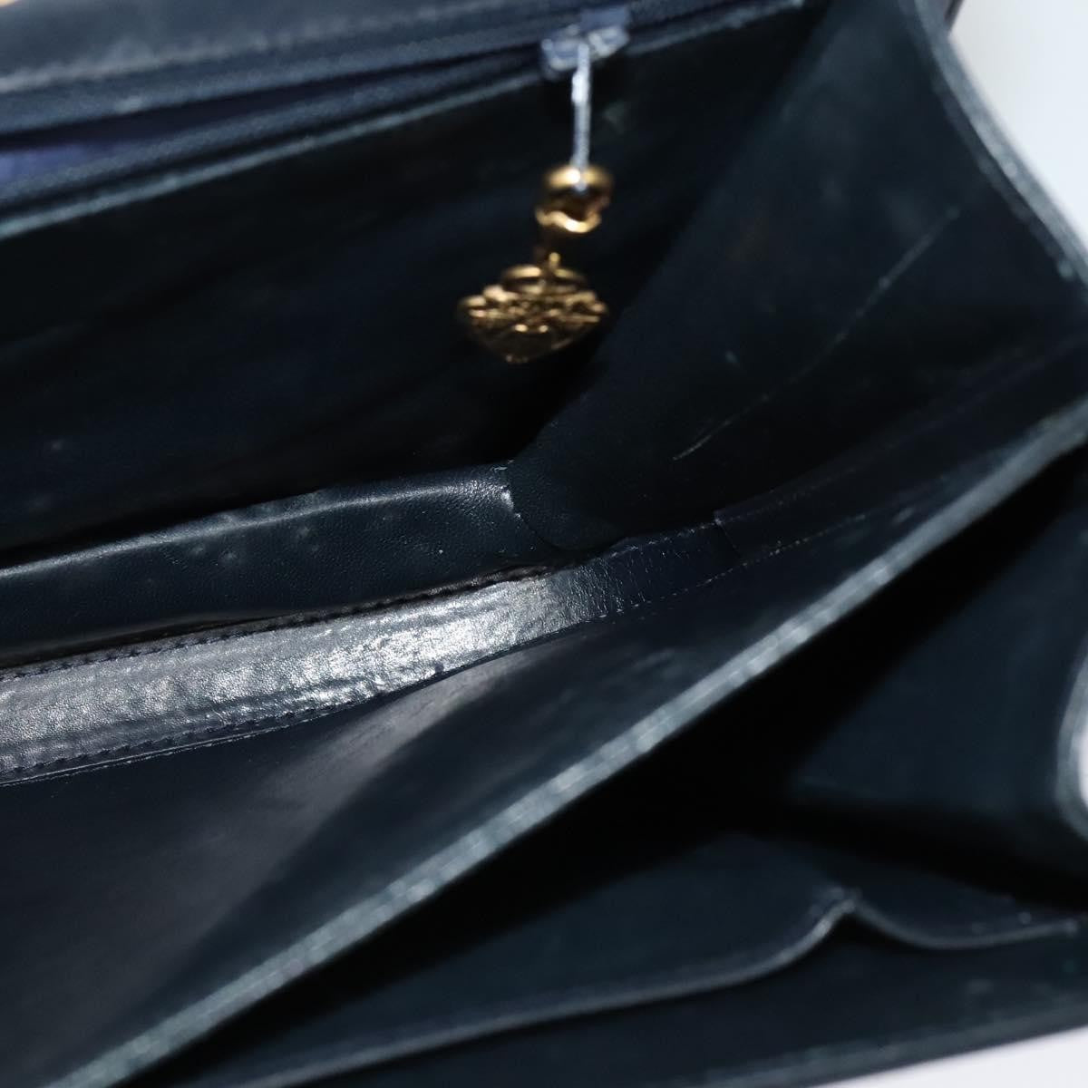 Gucci GUCCI Shoulder Bag Leather Navy Gold Authentic ep8402
