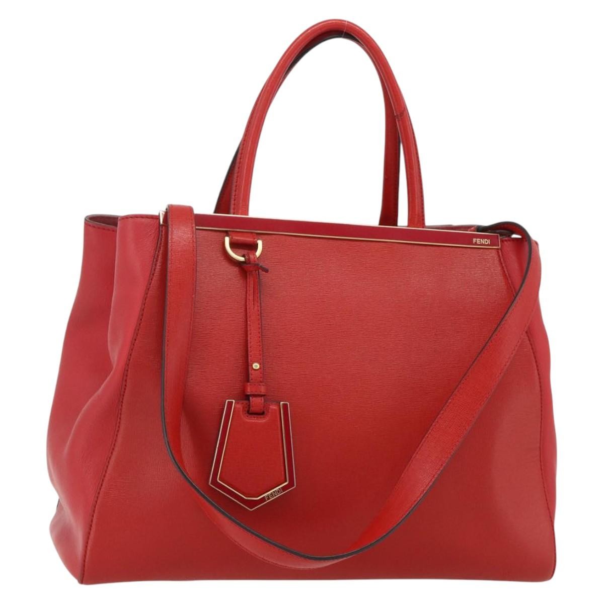 Fendi FENDI 2 JOURS Medium Hand Bag Leather 2way Red Gold Authentic 176097A