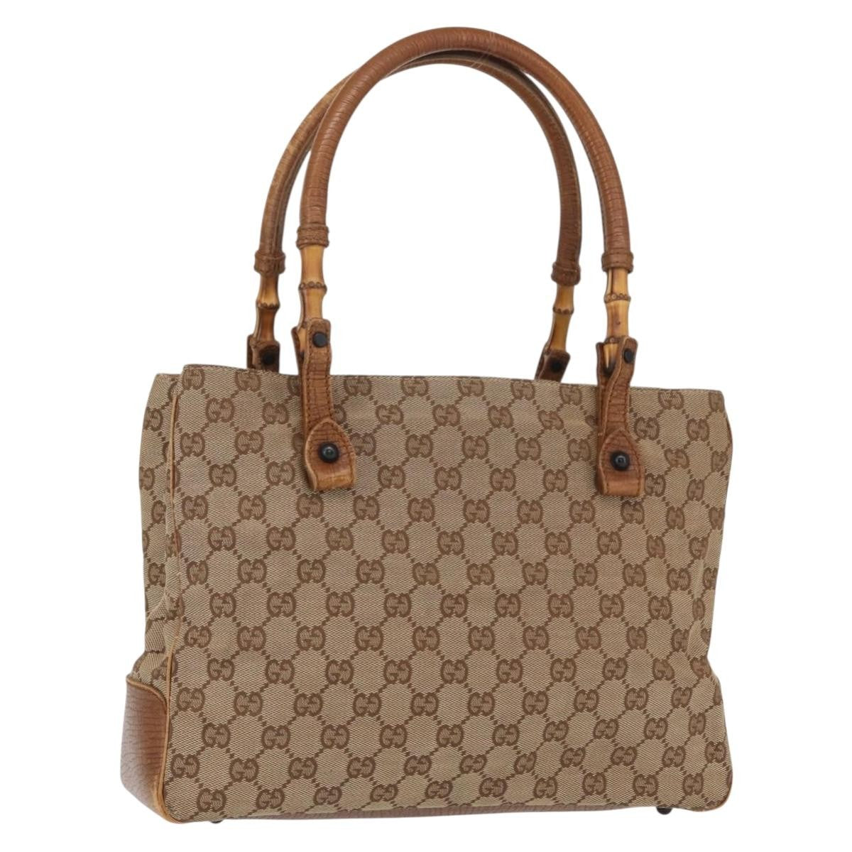 Gucci GUCCI GG Canvas Bamboo Tote Bag Beige 112526 Authentic ep12821