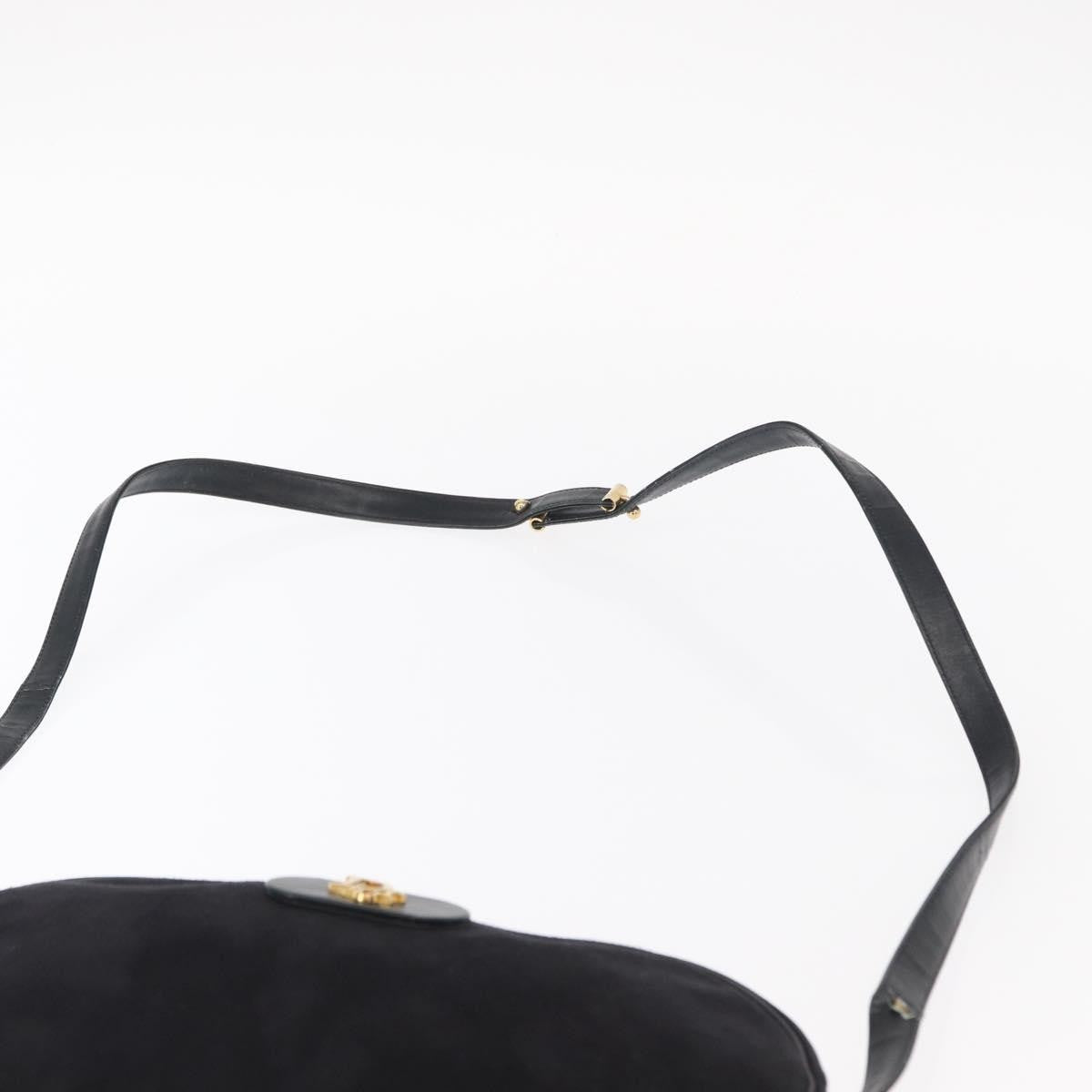 Dior Christian Dior Shoulder Bag Suede Black Gold Authentic 157242