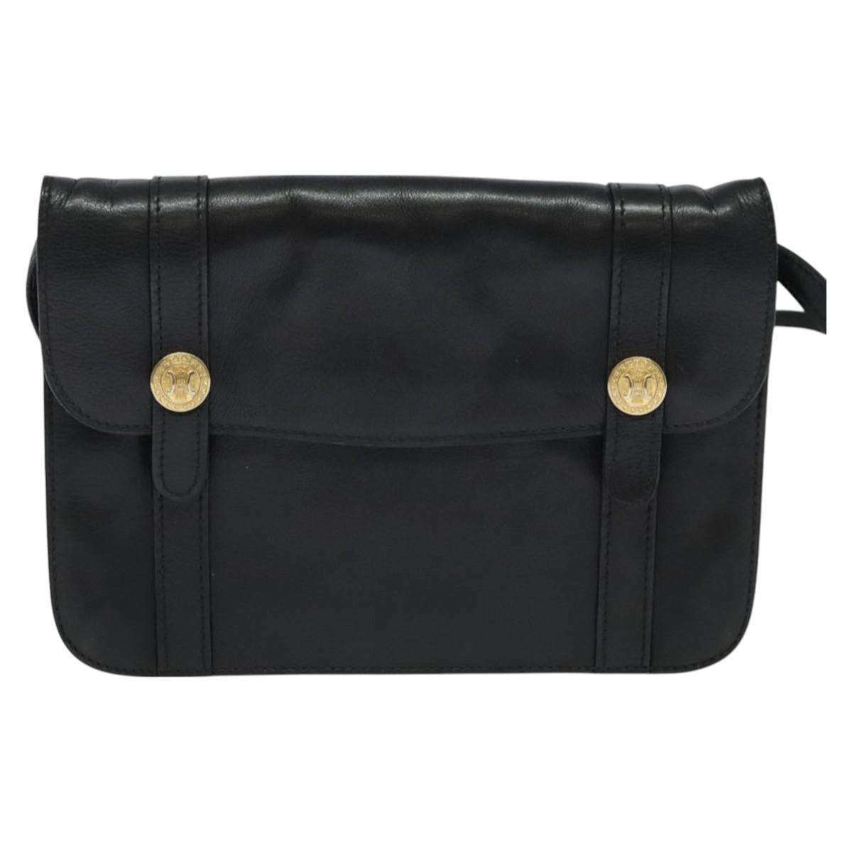 Celine CELINE Shoulder Bag Leather Black Gold Authentic 126895