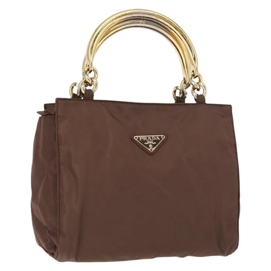 Prada PRADA Hand Bag Nylon Brown Gold Authentic 148292