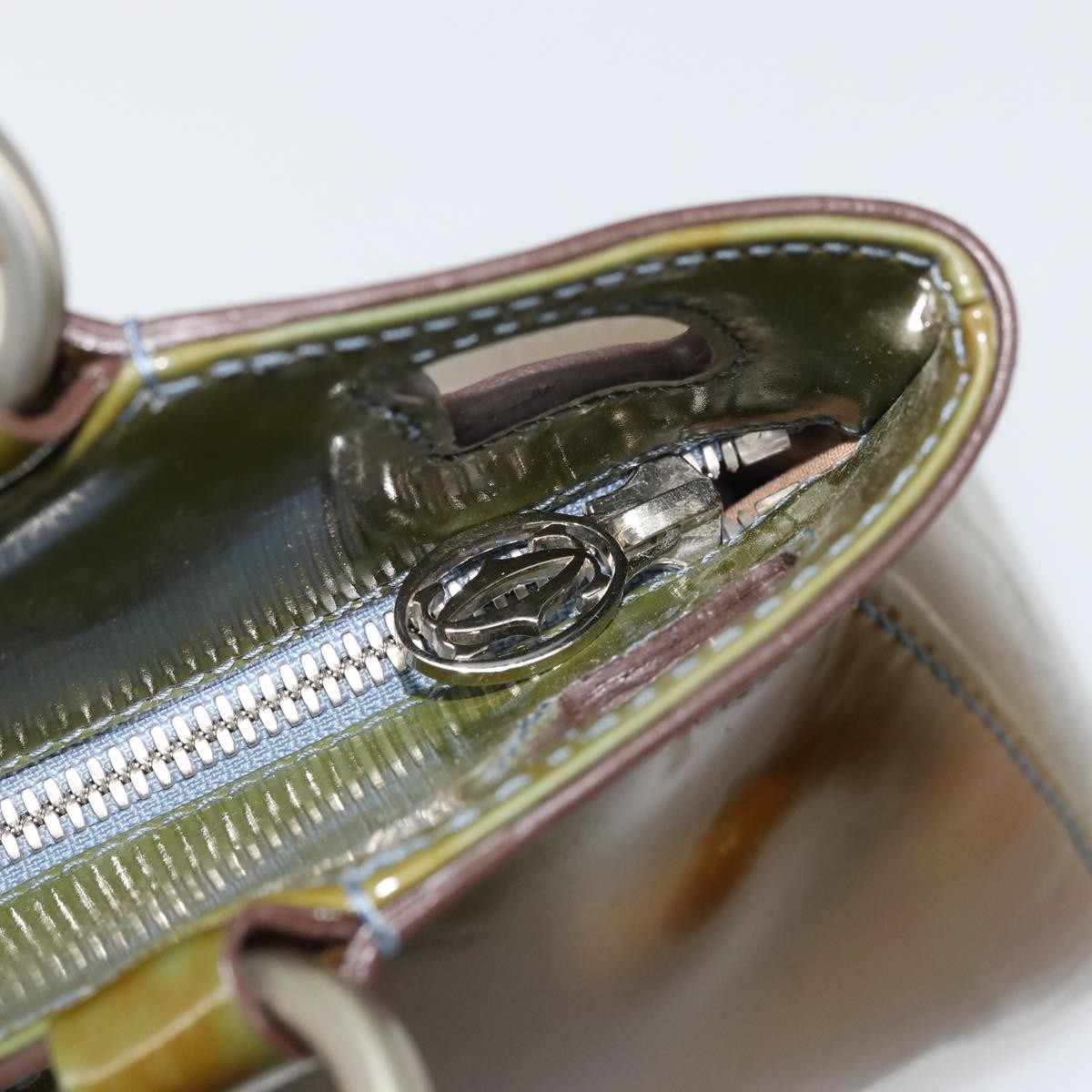 Cartier CARTIER Marcello Hand Bag Patent leather Green Silver Authentic bs34215