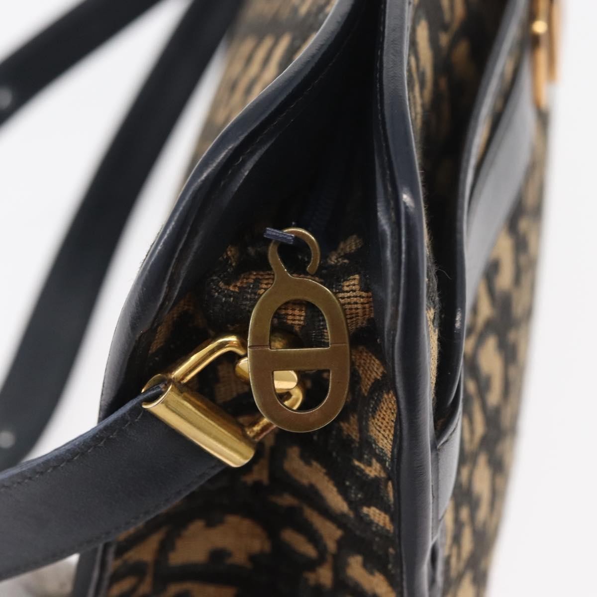 Dior Christian Dior Trotter Canvas Shoulder Bag Navy Gold Authentic 181395